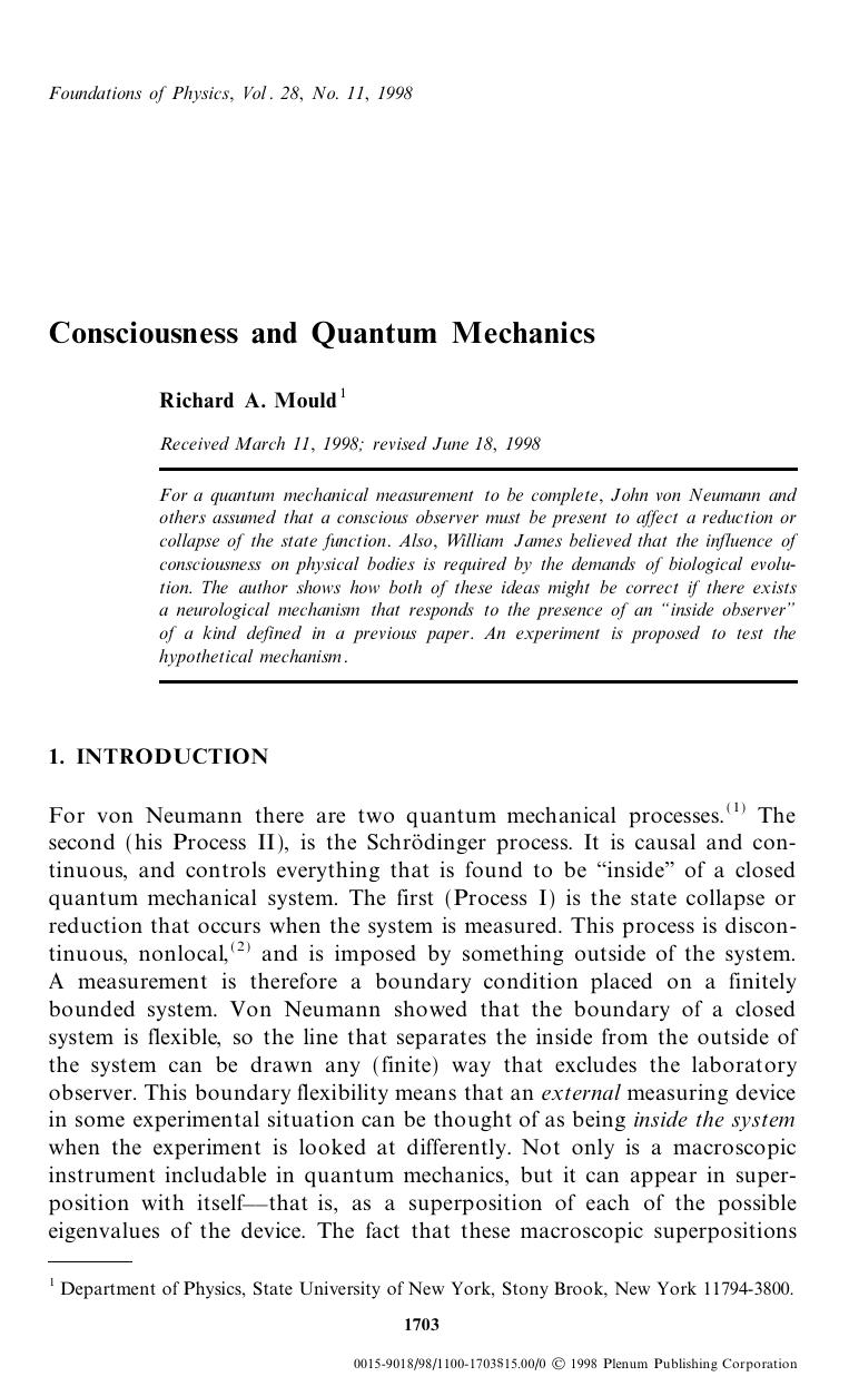 Consciousness and Quantum Mechanics by Unknown
