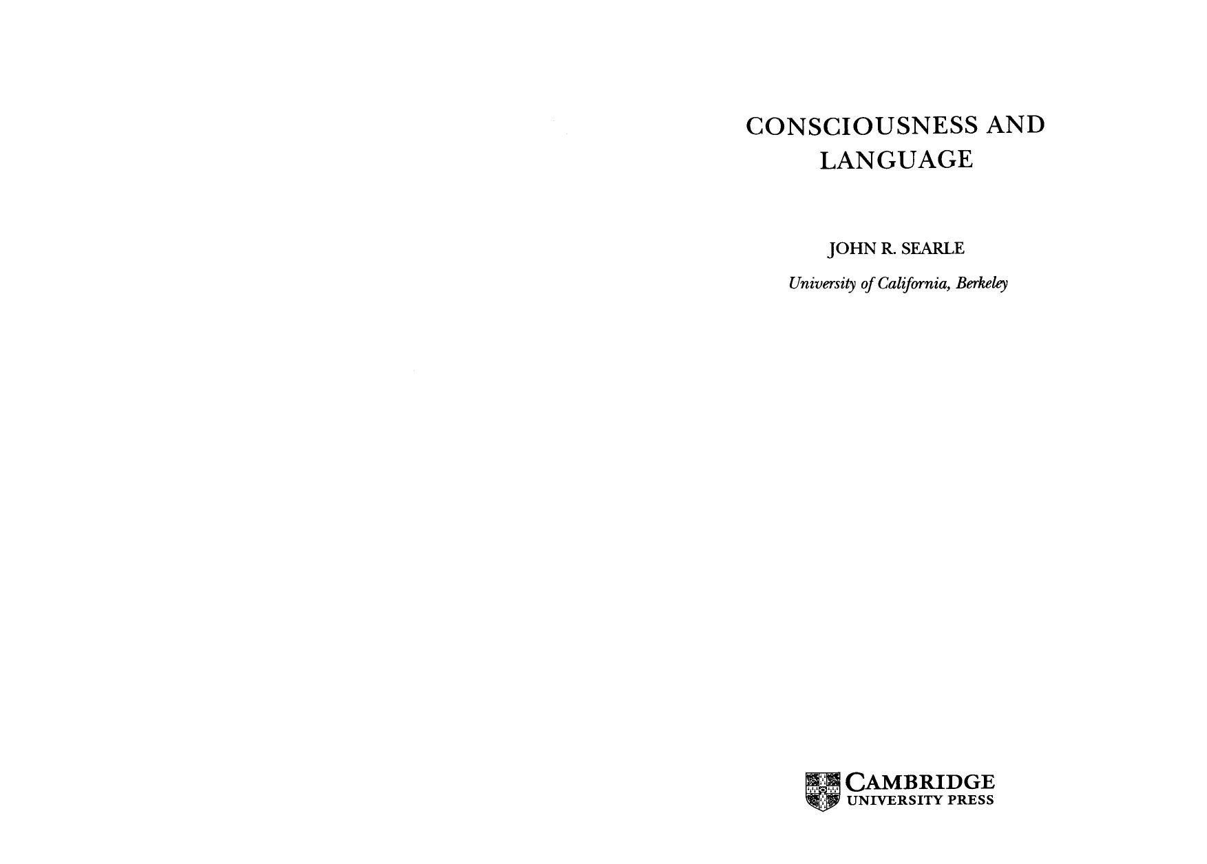 Consciousness and language by John R. Searle