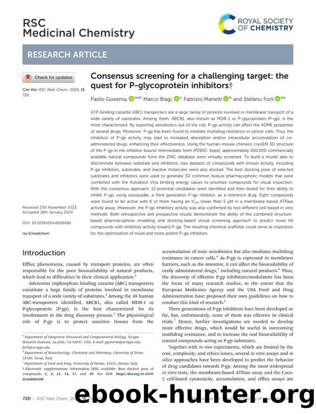 Consensus screening for a challenging target: the quest for P-glycoprotein inhibitors by Paolo Governa & Marco Biagi & Fabrizio Manetti & Stefano Forli