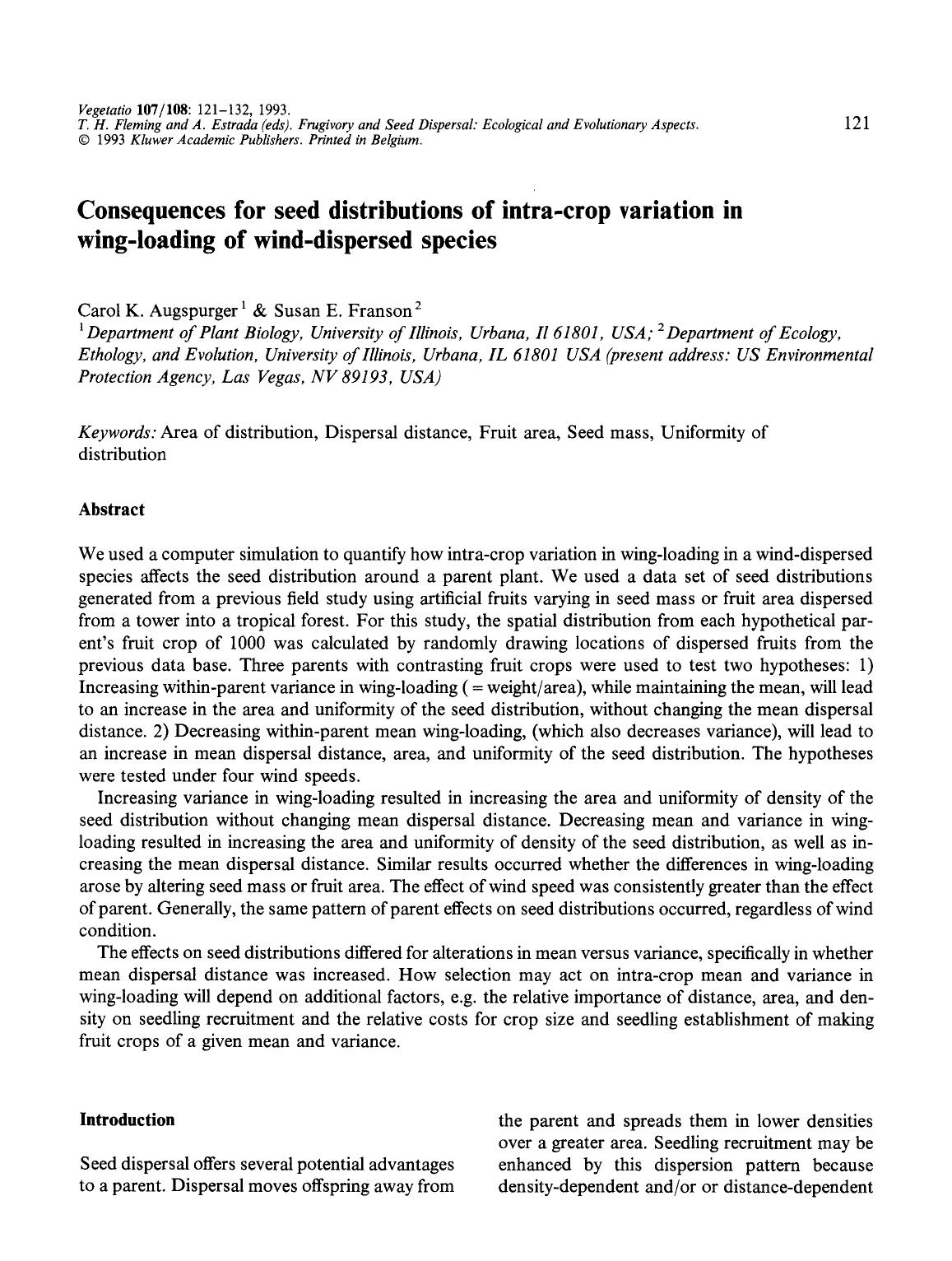 Consequences for seed distributions of intra-crop variation in wing-loading of wind-dispersed species by Unknown