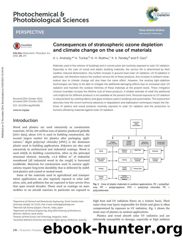 Consequences of stratospheric ozone depletion and climate change on the use of materials by A. L. Andrady A. Torikai H. H. Redhwi K. K. Pandey P. Gies