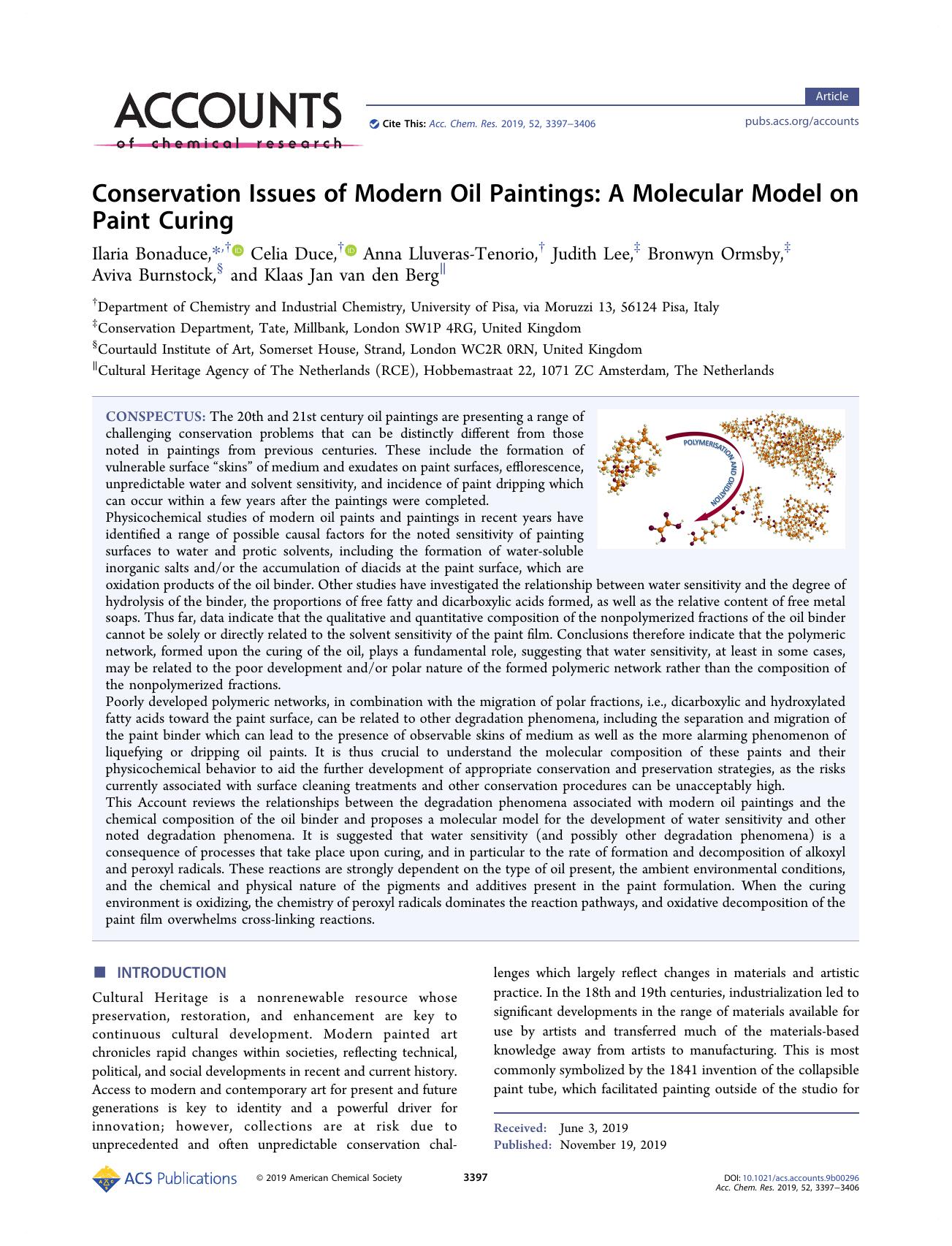 Conservation Issues of Modern Oil Paintings: A Molecular Model on Paint Curing by unknow