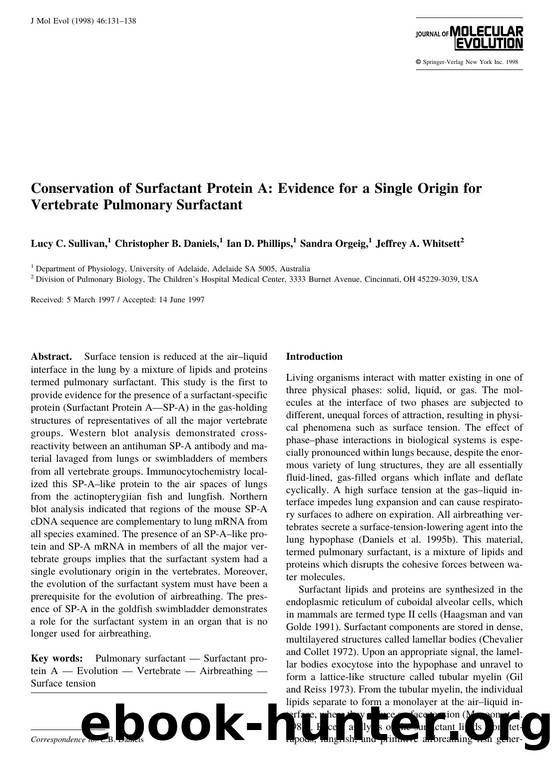Conservation of Surfactant Protein A: Evidence for a Single Origin for Vertabrate Pulmonary Surfactant by Sullivan L. et al