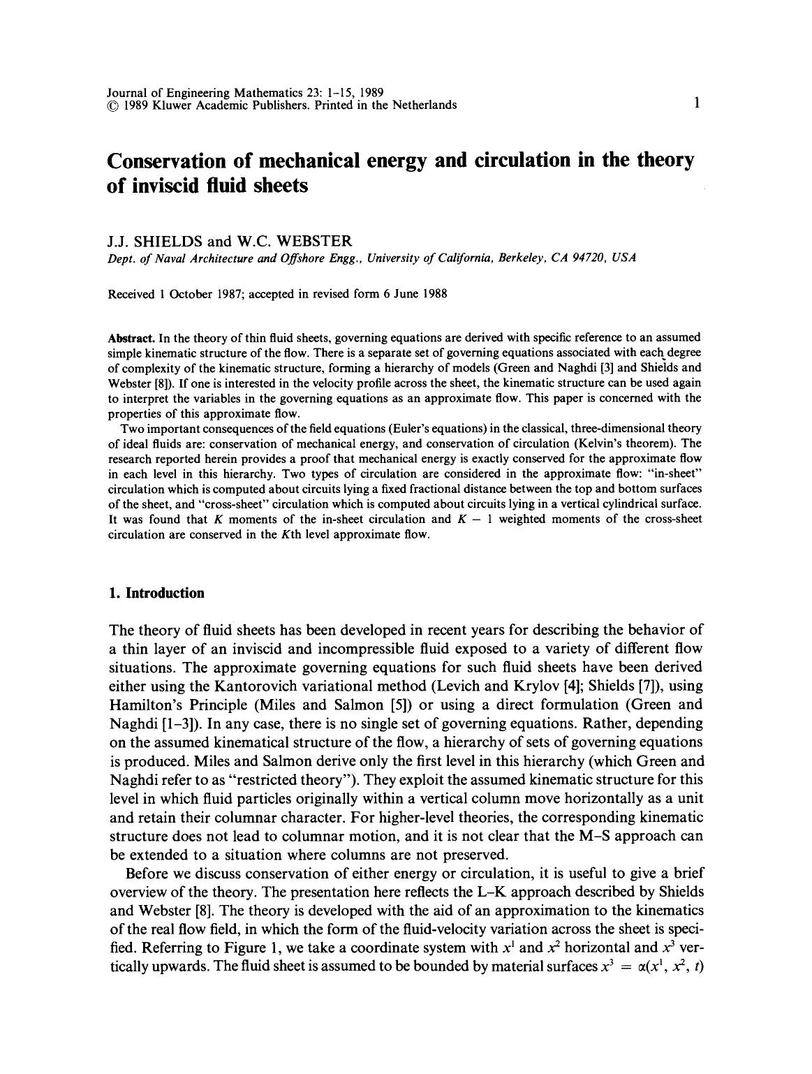 Conservation of mechanical energy and circulation in the theory of inviscid fluid sheets by Unknown