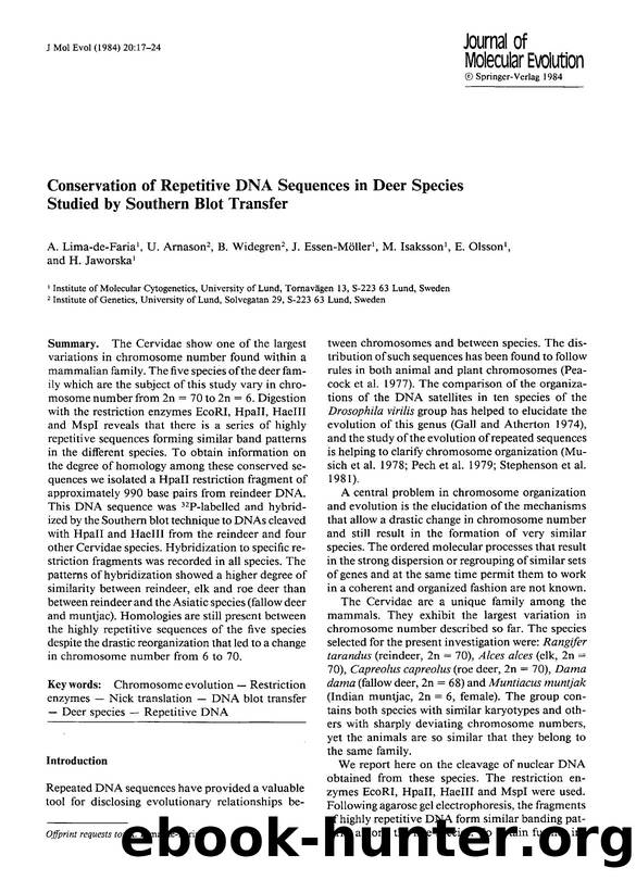 Conservation of repetitive DNA sequences in deer species studied by Southern blot transfer by Unknown