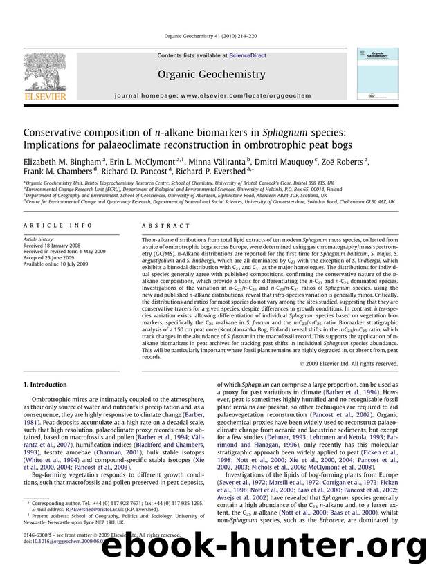 Conservative composition of n-alkane biomarkers in Sphagnum species: Implications for palaeoclimate reconstruction in ombrotrophic peat bogs by unknow