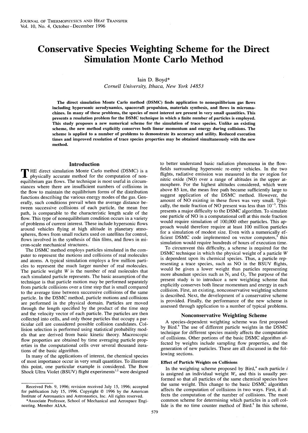 Conservative species weighting scheme for the direct simulation Monte Carlo method by Unknown