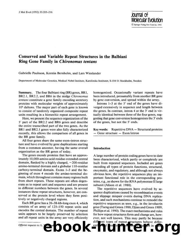 Conserved and variable repeat structures in the Balbiani ring gene family in  <Emphasis Type="Italic">Chironomus tentans <Emphasis> by Unknown