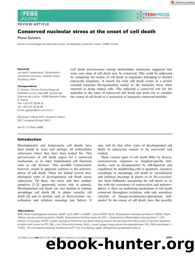 Conserved nucleolar stress at the onset of cell death by Unknown