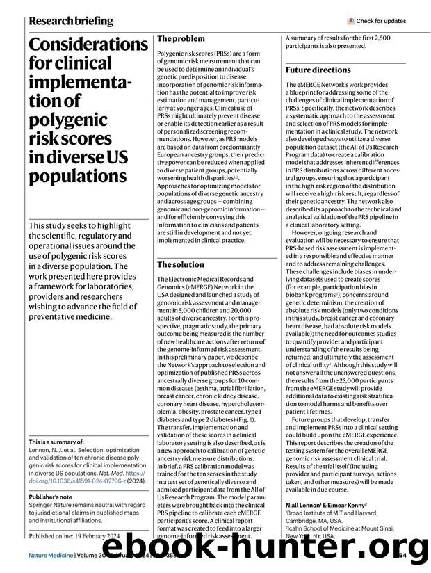 Considerations for clinical implementation of polygenic risk scores in diverse US populations by Unknown