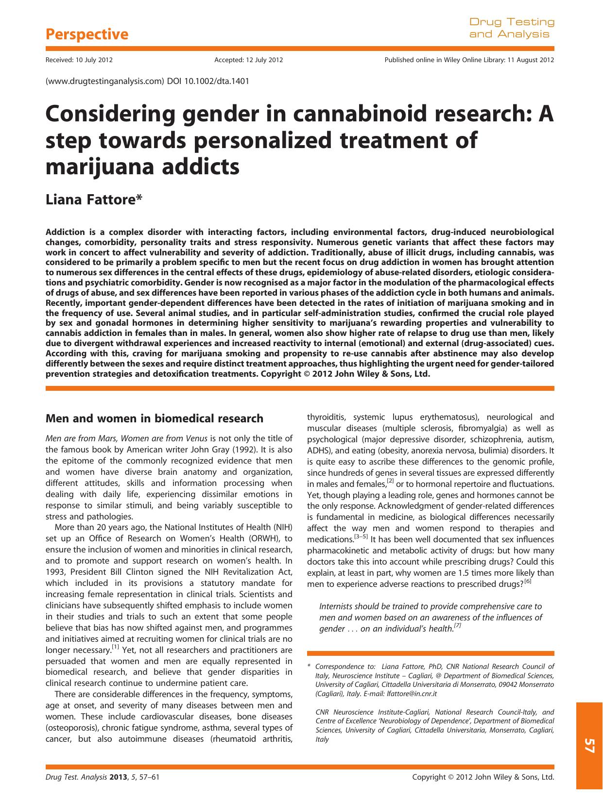 Considering gender in cannabinoid research: A step towards personalized treatment of marijuana addicts by Unknown