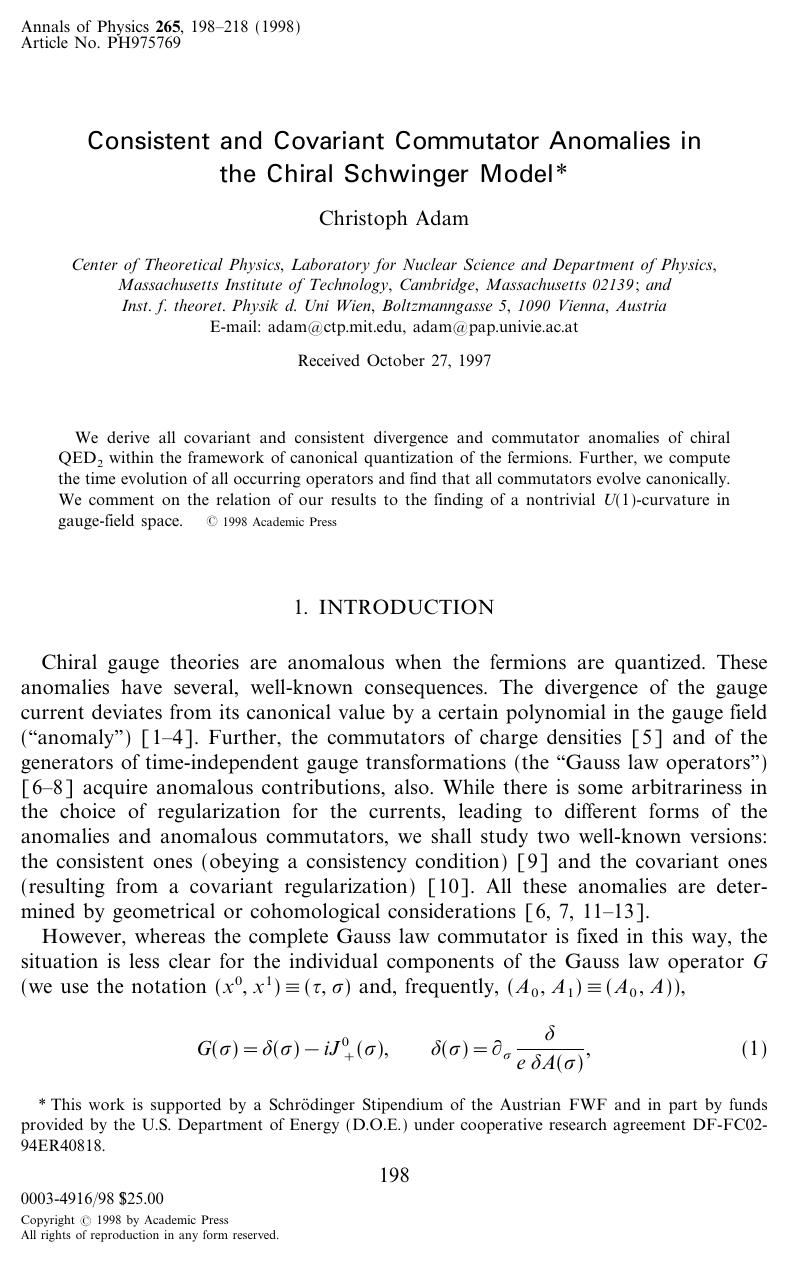 Consistent and Covariant Commutator Anomalies in the Chiral Schwinger Model by Adam C
