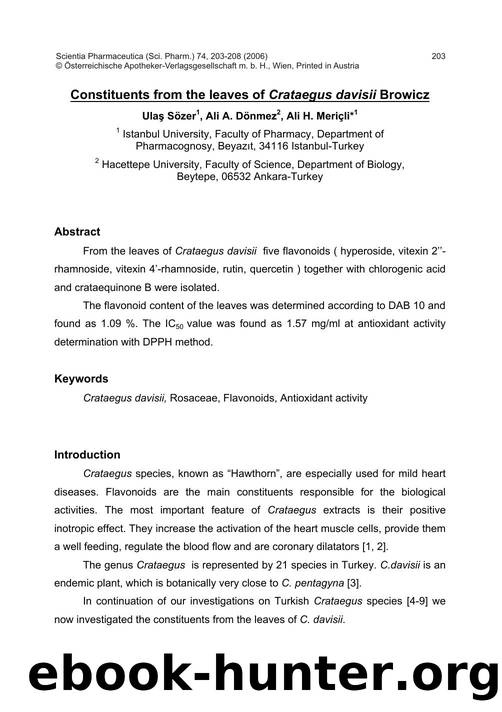 Constituents from the leaves of Crataegus davisii Browicz by Ulaş Sözer & Ali A. Dömnez & Ali H. Meriçli