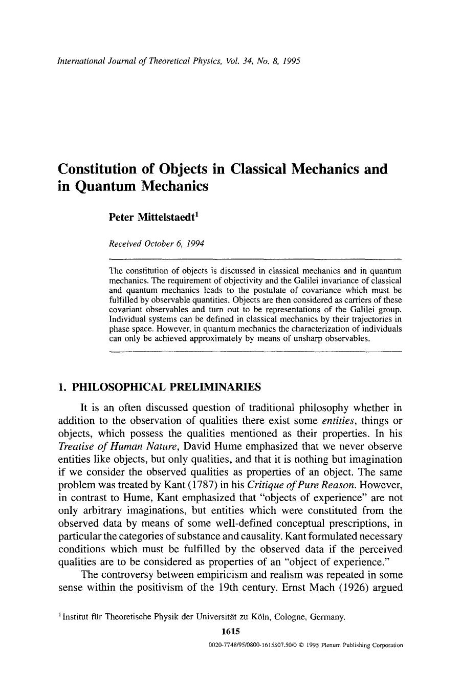 Constitution of objects in classical mechanics and in quantum mechanics by Unknown
