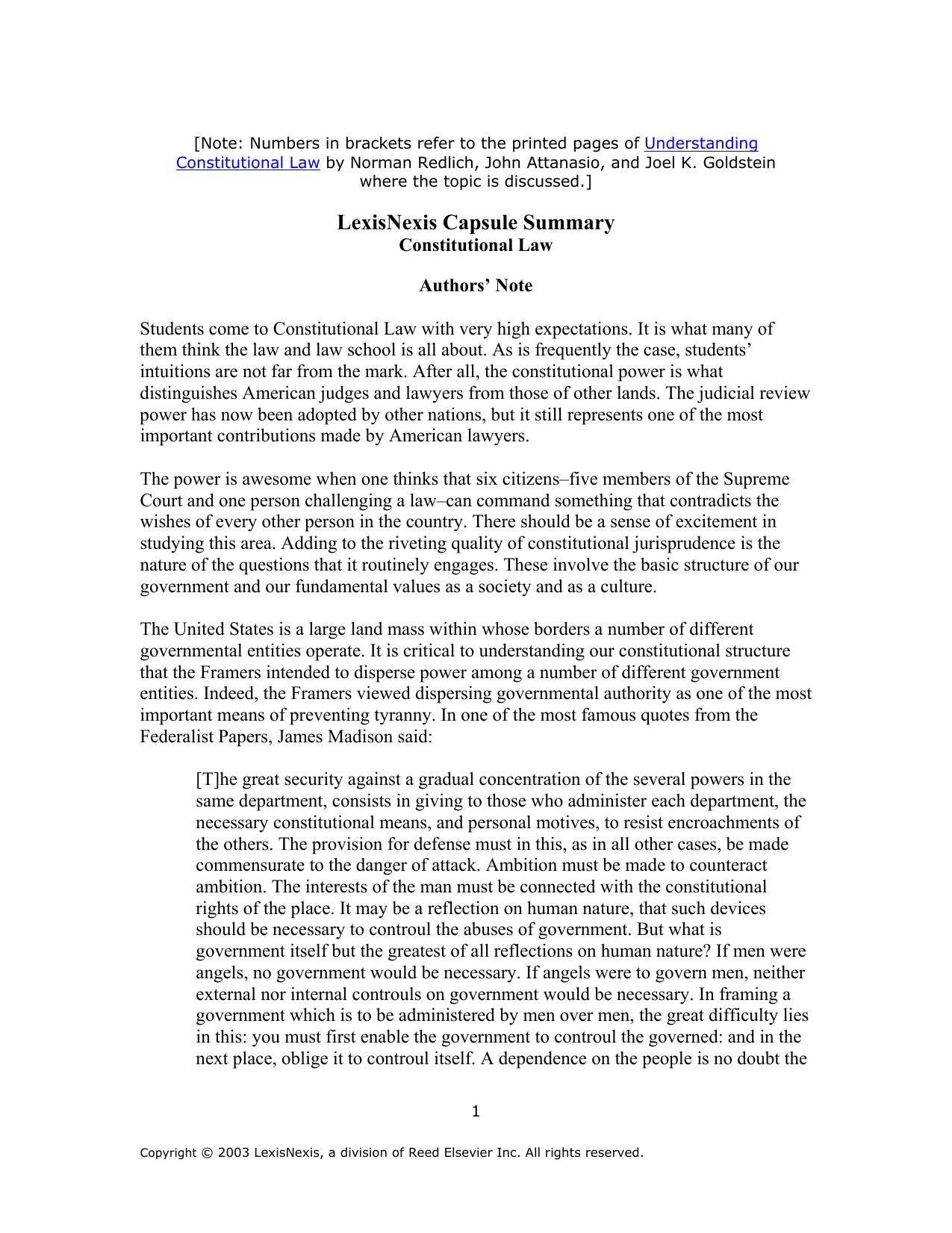Constitutional Law Capsule Summary by LexisNexis