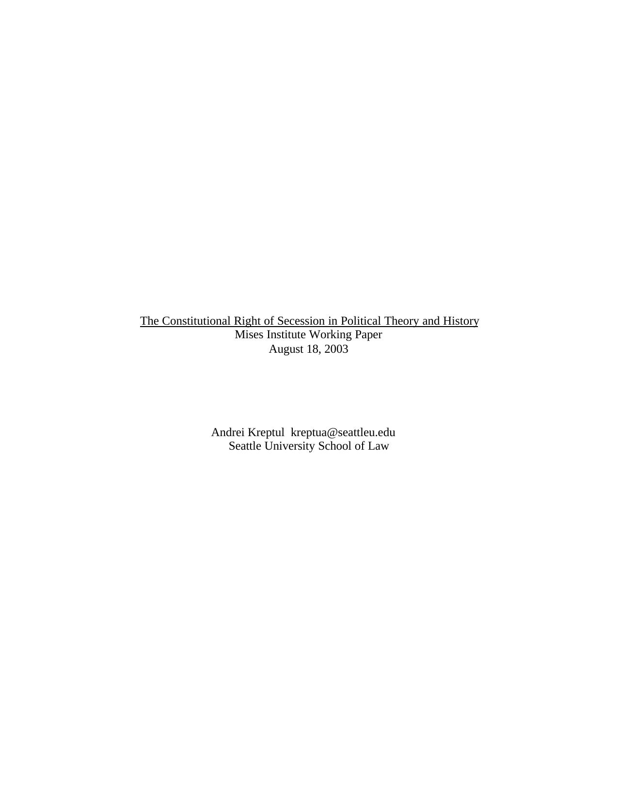Constitutional Right of Secession Paper Draft 3.PDF by Jeff Tucker