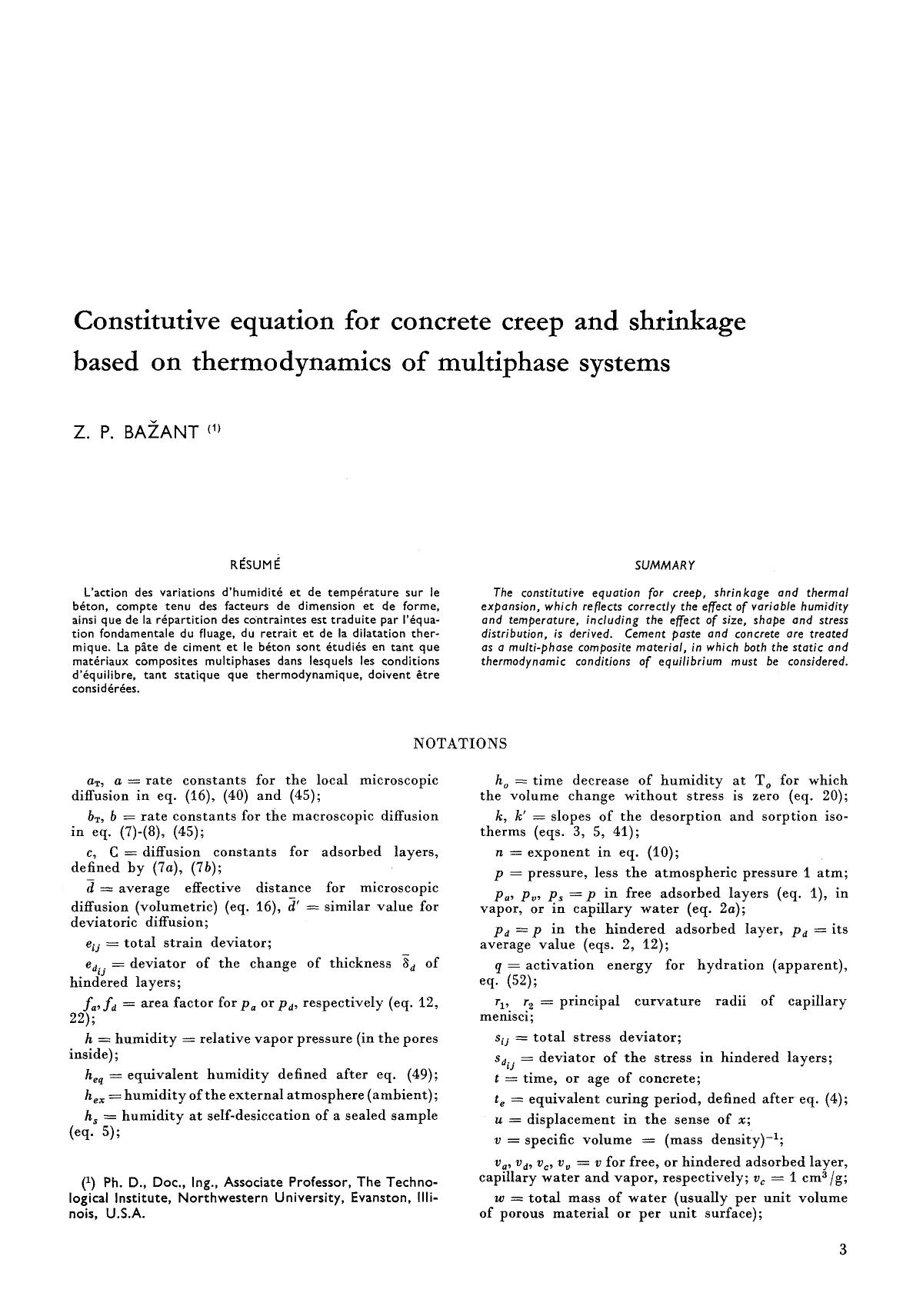 Constitutive equation for concrete creep and shrinkage based on thermodynamics of multiphase systems by Unknown