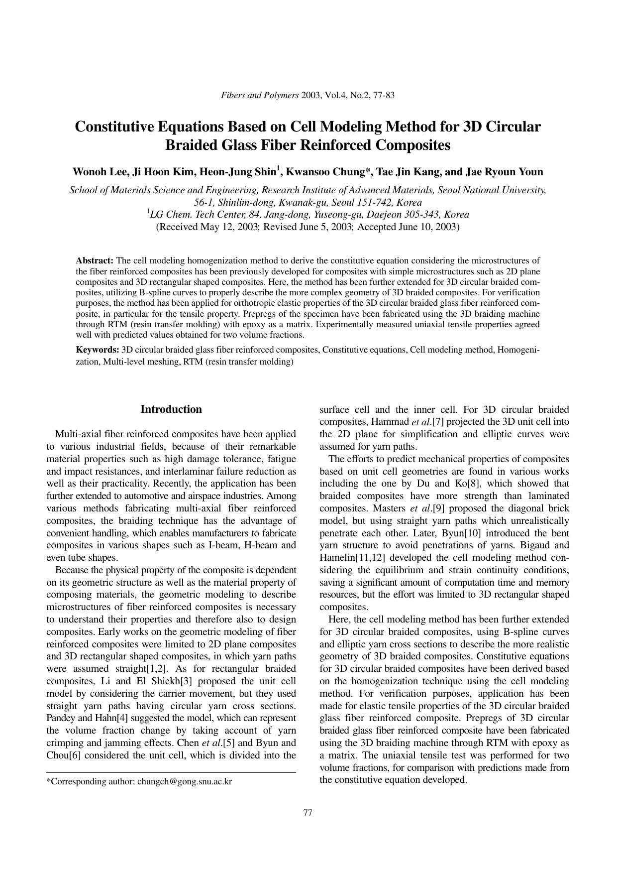 Constitutive equations based on cell modeling method for 3D circular braided glass fiber reinforced composites by Unknown