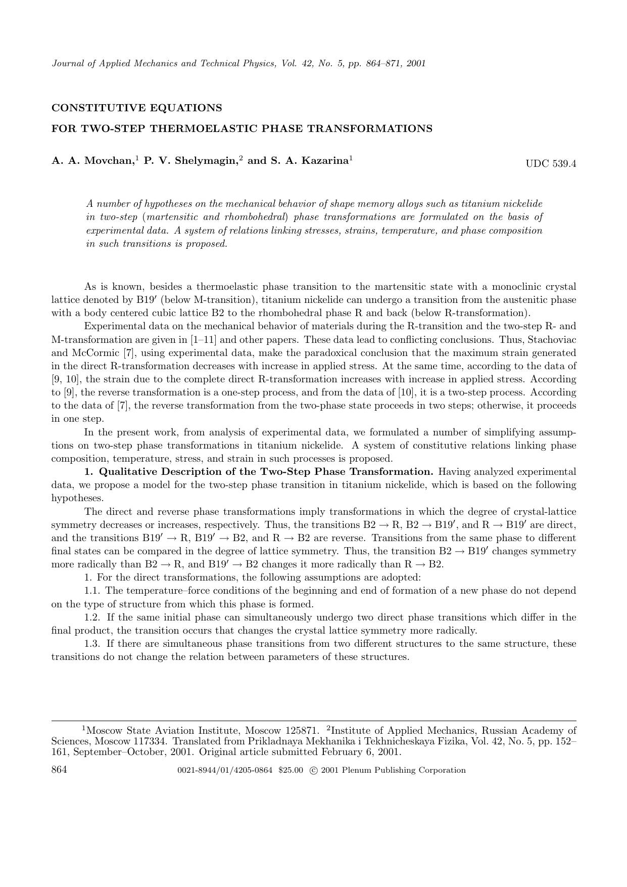 Constitutive equations for two‐step thermoelastic phase transformations by Unknown