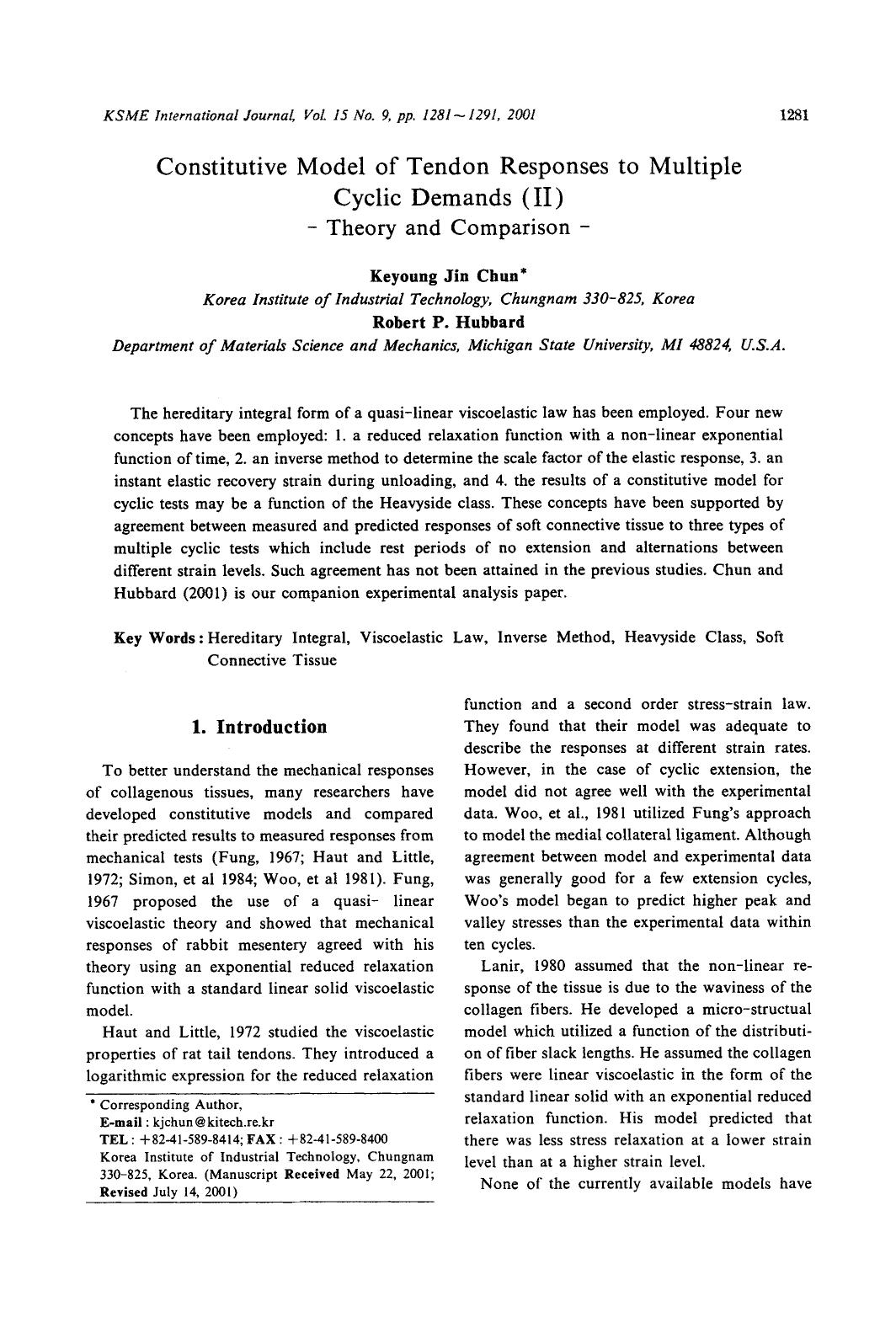 Constitutive model of tendon responses to multiple cyclic demands (II) by Unknown