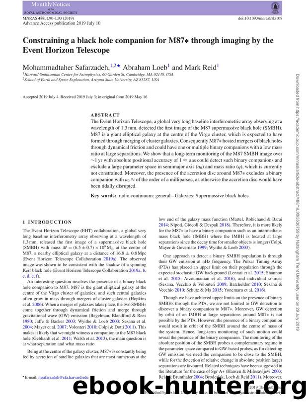 Constraining a black hole companion for M87* through imaging by the Event Horizon Telescope by Mohammadtaher Safarzadeh & Abraham Loeb & Mark Reid