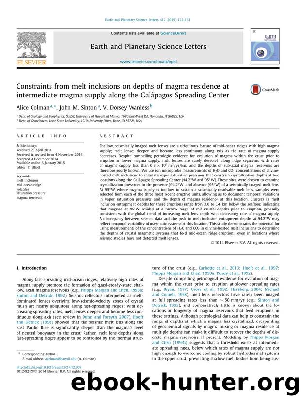 Constraints from melt inclusions on depths of magma residence at intermediate magma supply along the GalÃ¡pagos Spreading Center by Alice Colman & John M. Sinton & V. Dorsey Wanless