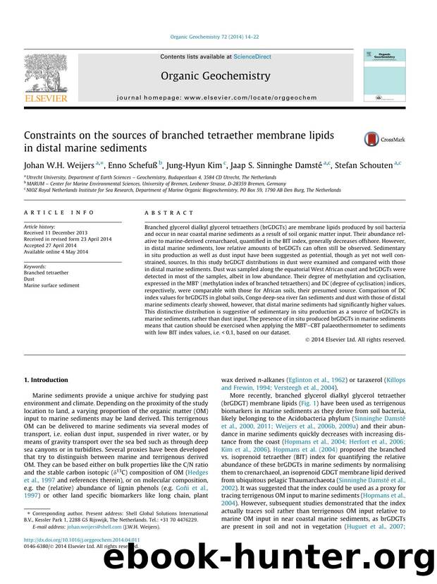 Constraints on the sources of branched tetraether membrane lipids in distal marine sediments by Johan W.H. Weijers & Enno Schefuß & Jung-Hyun Kim & Jaap S. Sinninghe Damsté & Stefan Schouten
