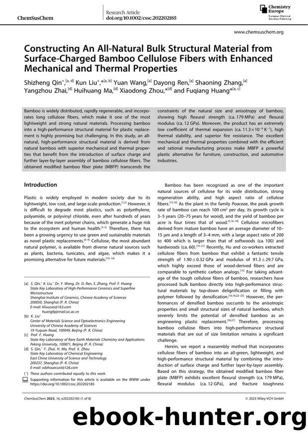 Constructing An AllâNatural Bulk Structural Material from SurfaceâCharged Bamboo Cellulose Fibers with Enhanced Mechanical and Thermal Properties by Unknown