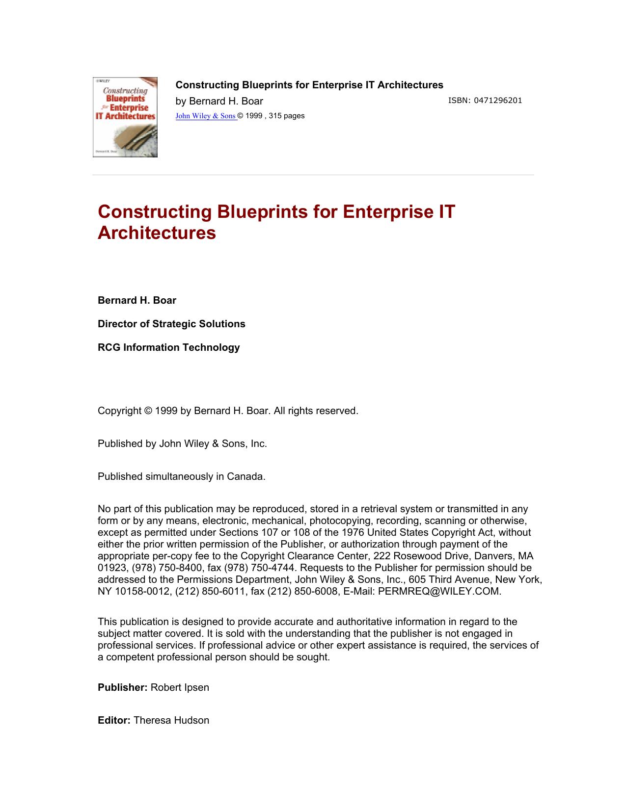 Constructing Blueprints for Enterprise IT Architectures by Bernard H. Boar