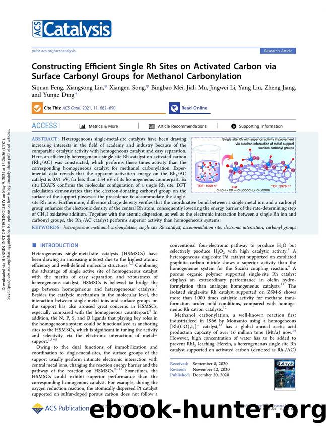 Constructing Efficient Single Rh Sites on Activated Carbon via Surface Carbonyl Groups for Methanol Carbonylation by unknow