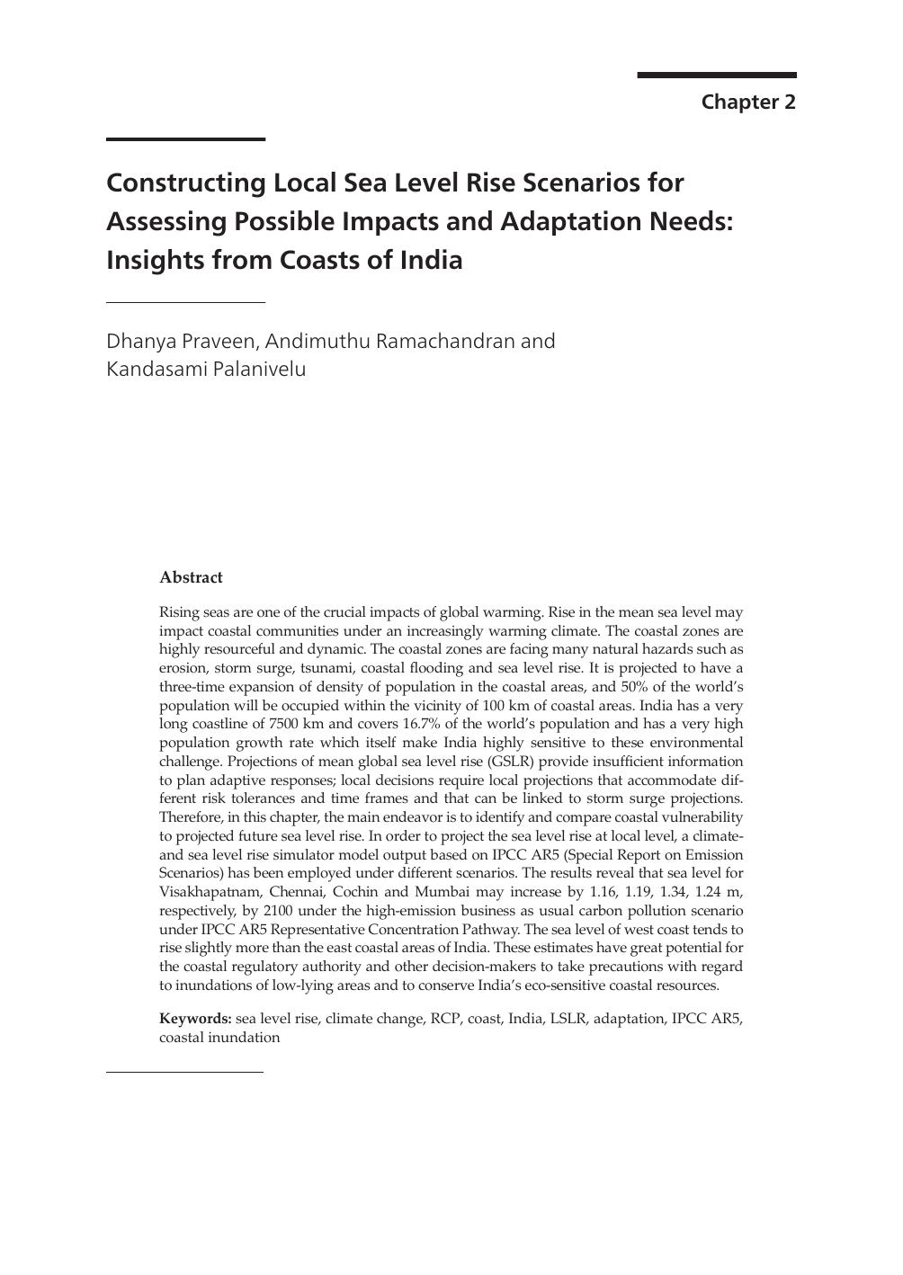 Constructing Local Sea Level Rise Scenarios for Assessing Possible Impacts and Adaptation Needs: Insights from Coasts of India by Dhanya Praveen Andimuthu Ramachandran & Kandasami Palanivelu
