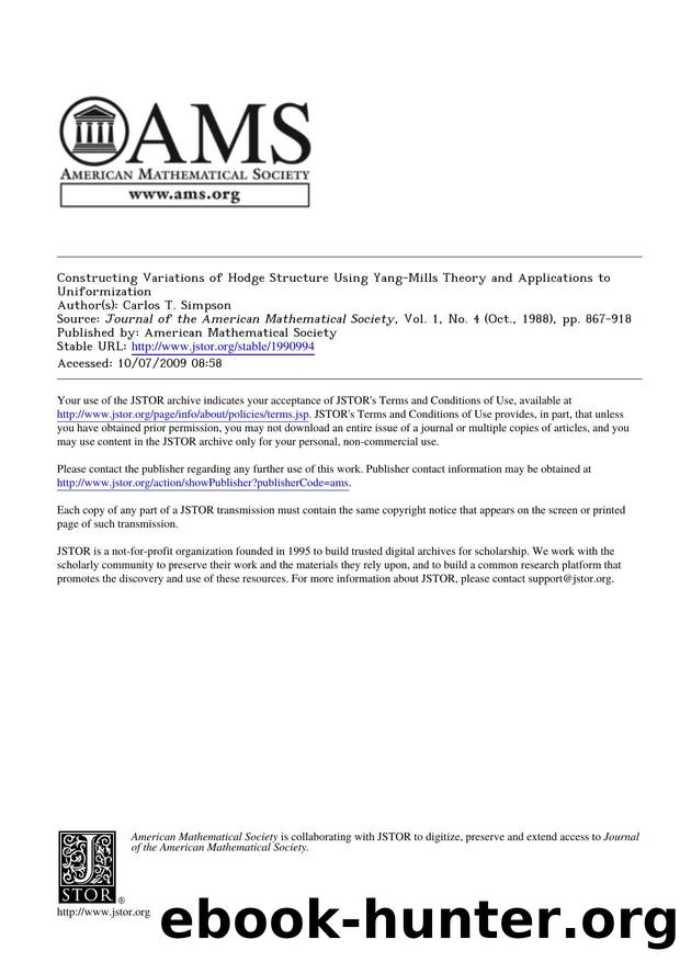 Constructing Variations of Hodge Structure Using YangMills Theory and Applications to Uniformization by Unknown