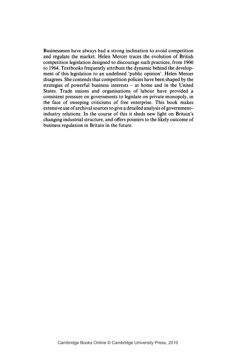 Constructing a competitive order : the hidden history of British antitrust policies by H Mercer