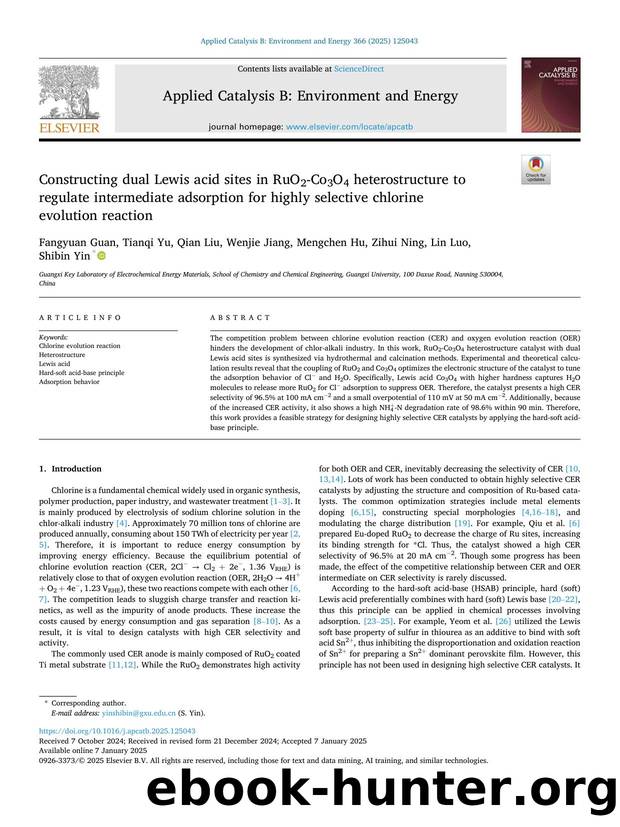 Constructing dual Lewis acid sites in RuO2-Co3O4 heterostructure to regulate intermediate adsorption for highly selective chlorine evolution reaction by unknow