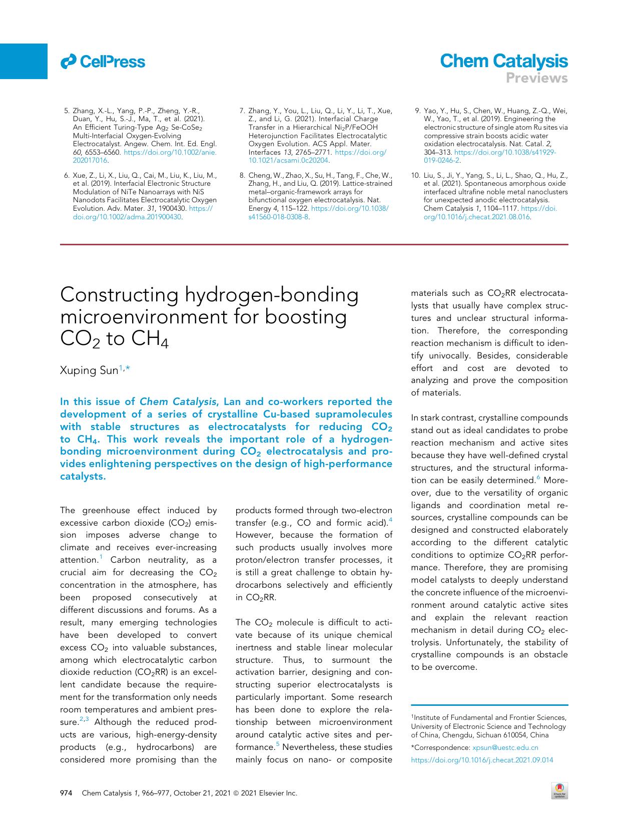 Constructing hydrogen-bonding microenvironment for boosting CO2 to CH4 by Xuping Sun