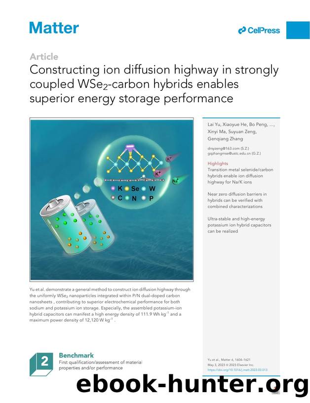 Constructing ion diffusion highway in strongly coupled WSe2-carbon hybrids enables superior energy storage performance by Lai Yu & Xiaoyue He & Bo Peng & Wentao Wang & Guanglin Wan & Xinyi Ma & Suyuan Zeng & Genqiang Zhang