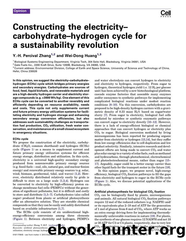 Constructing the electricityâcarbohydrateâhydrogen cycle for a sustainability revolution by Y.-H. Percival Zhang