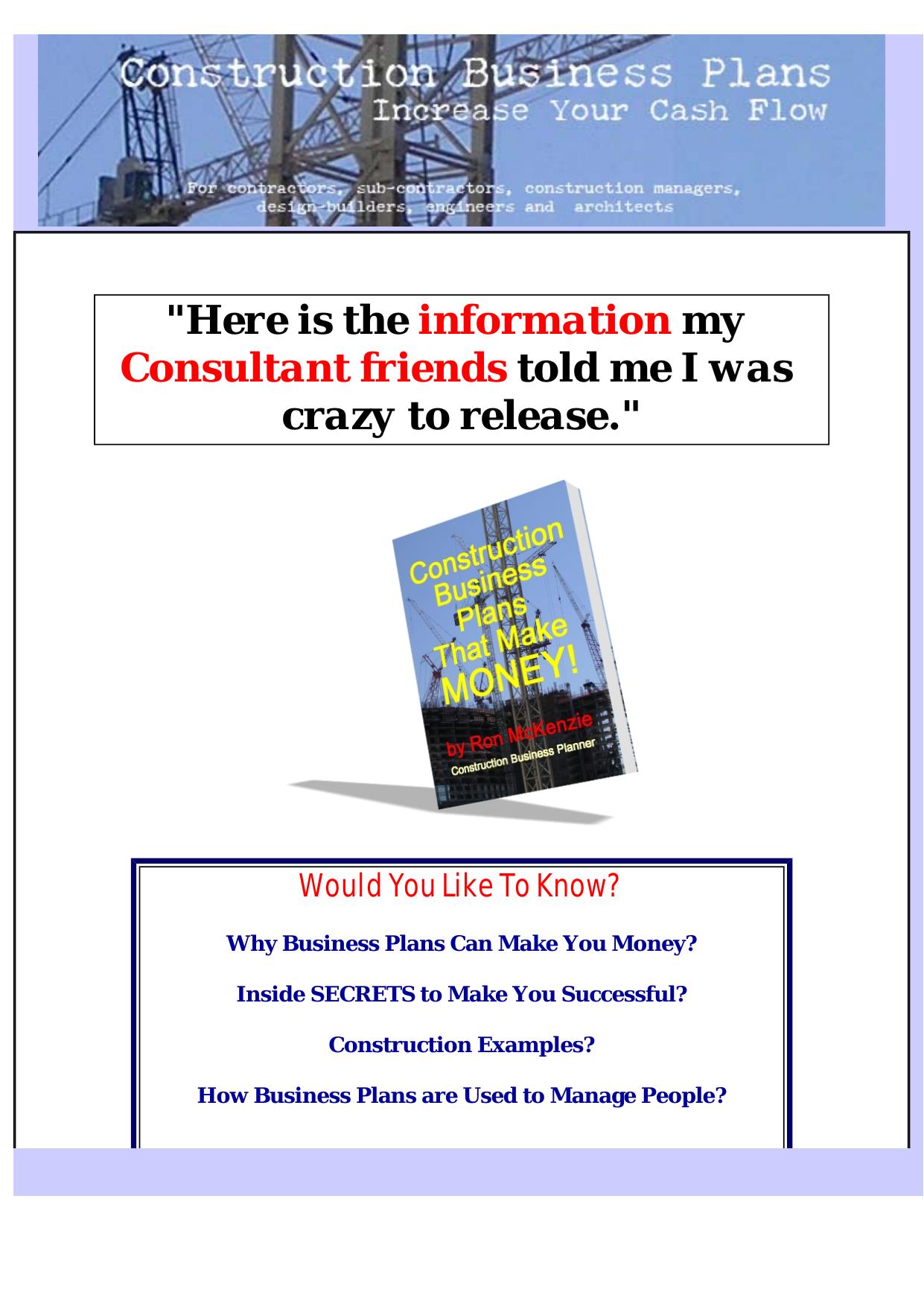 Construction Business Plans. by Best of Kuszter's Collection