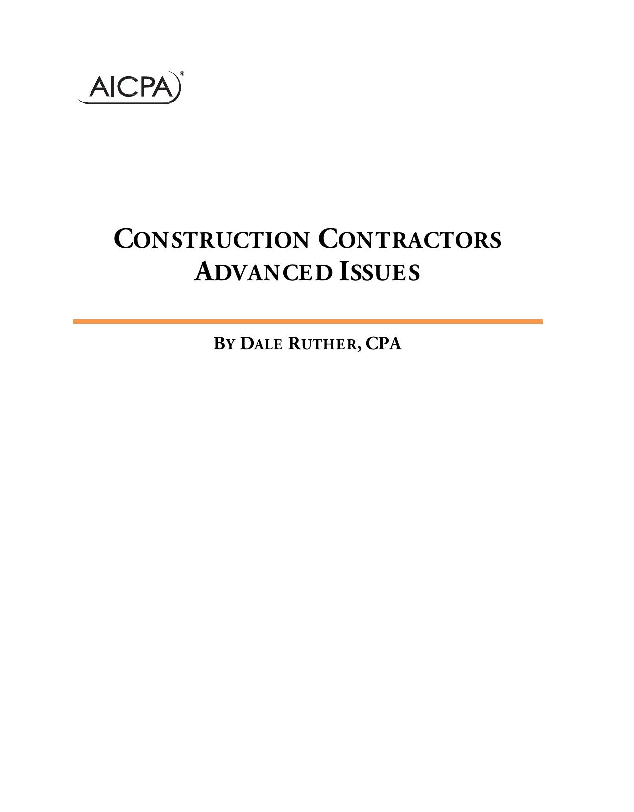 Construction Contractors: Advanced Issues by Unknow