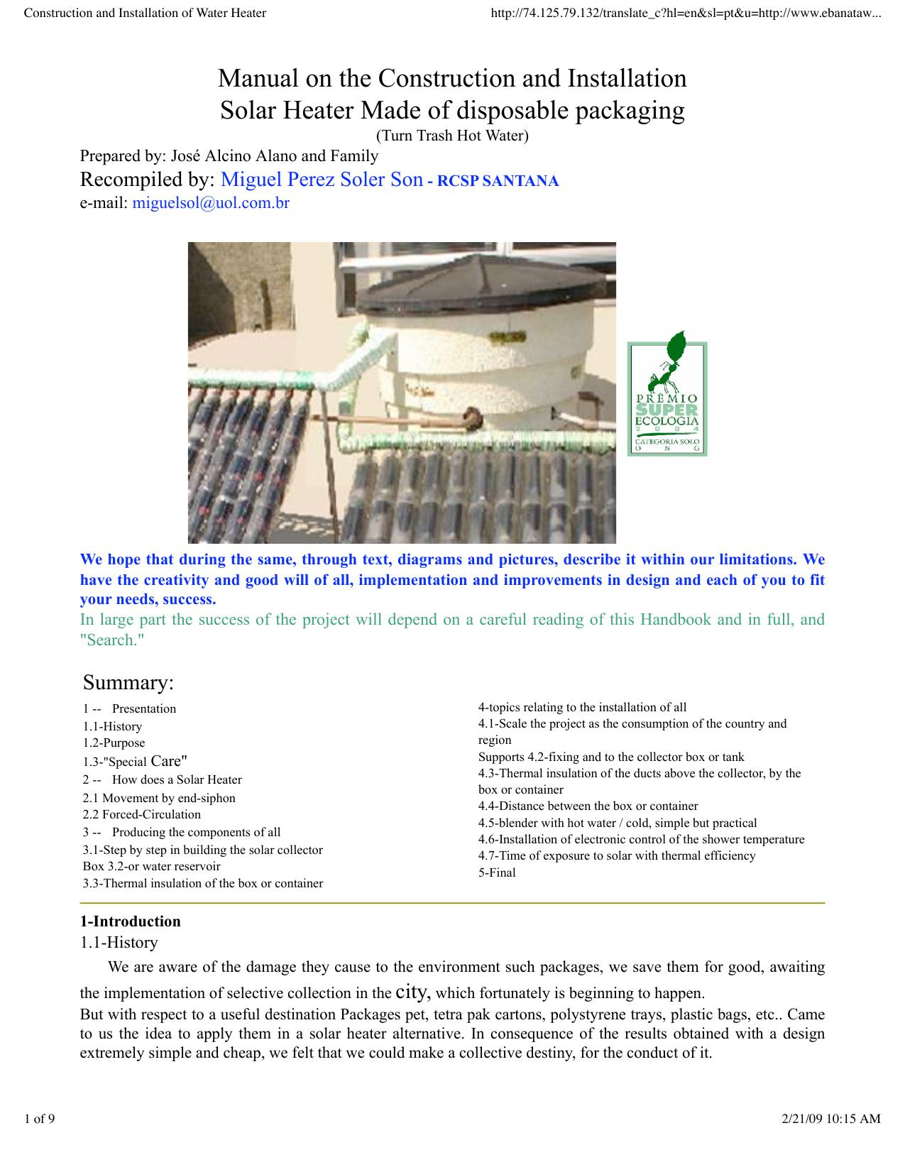 Construction and Installation of Water Heater by Chris