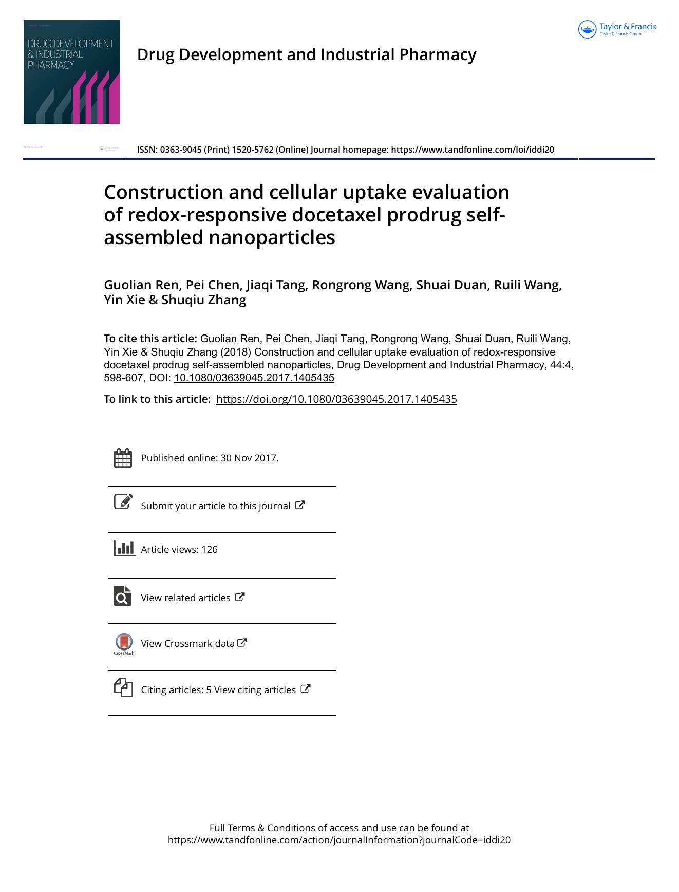 Construction and cellular uptake evaluation of redox-responsive docetaxel prodrug self-assembled nanoparticles by unknow