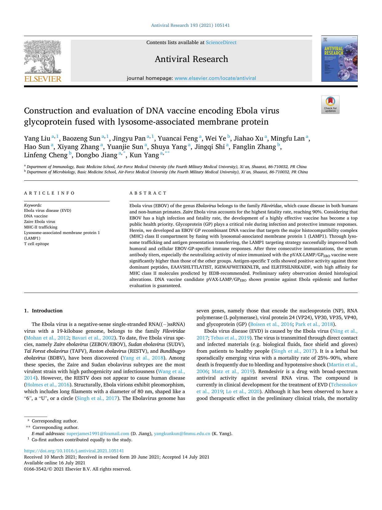 Construction and evaluation of DNA vaccine encoding Ebola virus glycoprotein fused with lysosome-associated membrane protein by unknow