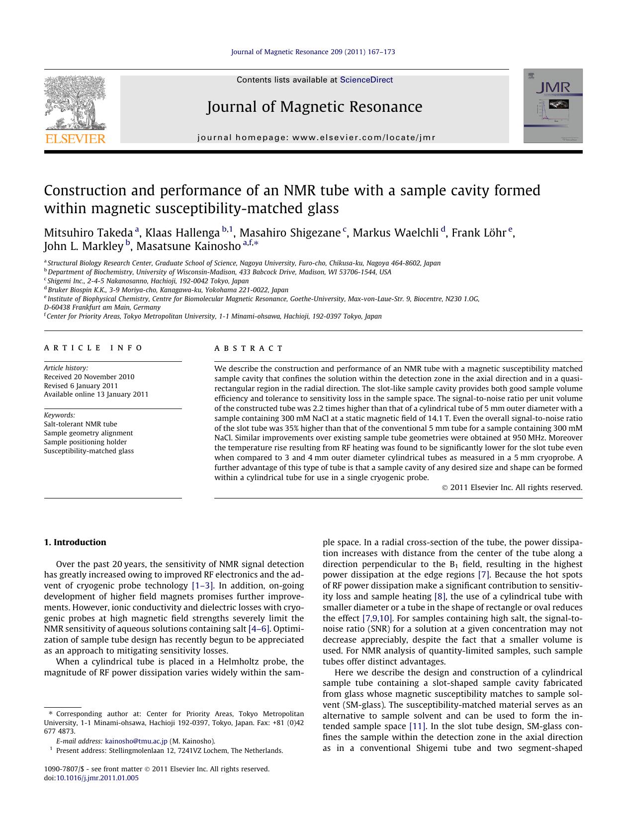 Construction and performance of an NMR tube with a sample cavity formed within magnetic susceptibility-matched glass by unknow