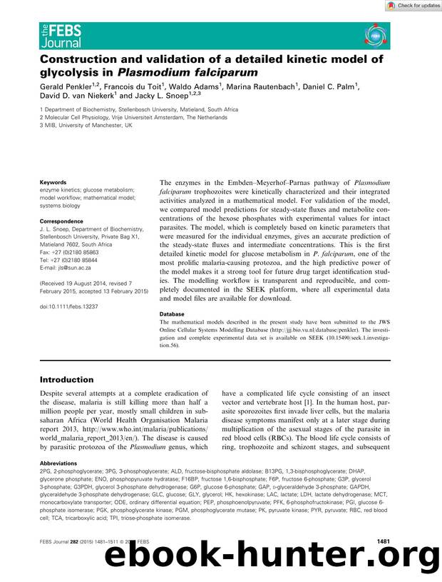 Construction and validation of a detailed kinetic model of glycolysis in PlasmodiumÂ falciparum by Unknown