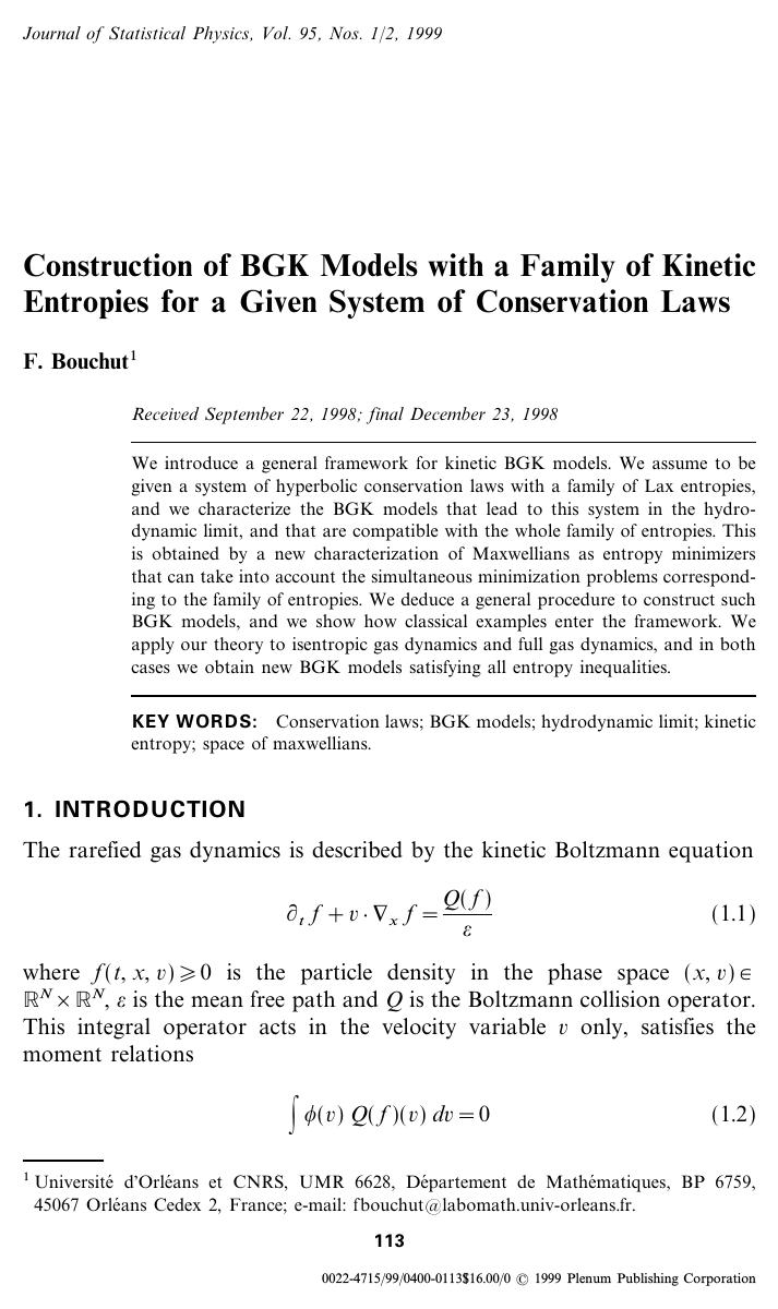 Construction of BGK Models with a Family of Kinetic Entropies for a Given System of Conservation Laws by Unknown