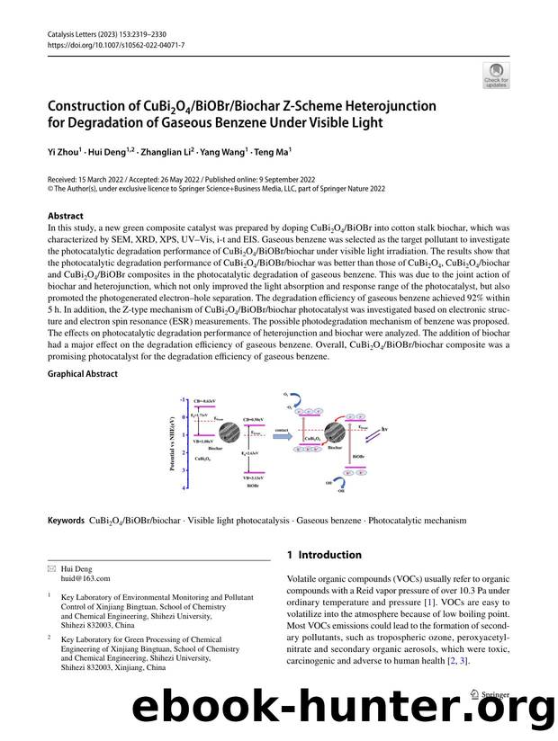 Construction of CuBi2O4BiOBrBiochar Z-Scheme Heterojunction for Degradation of Gaseous Benzene Under Visible Light by Yi Zhou & Hui Deng & Zhanglian Li & Yang Wang & Teng Ma
