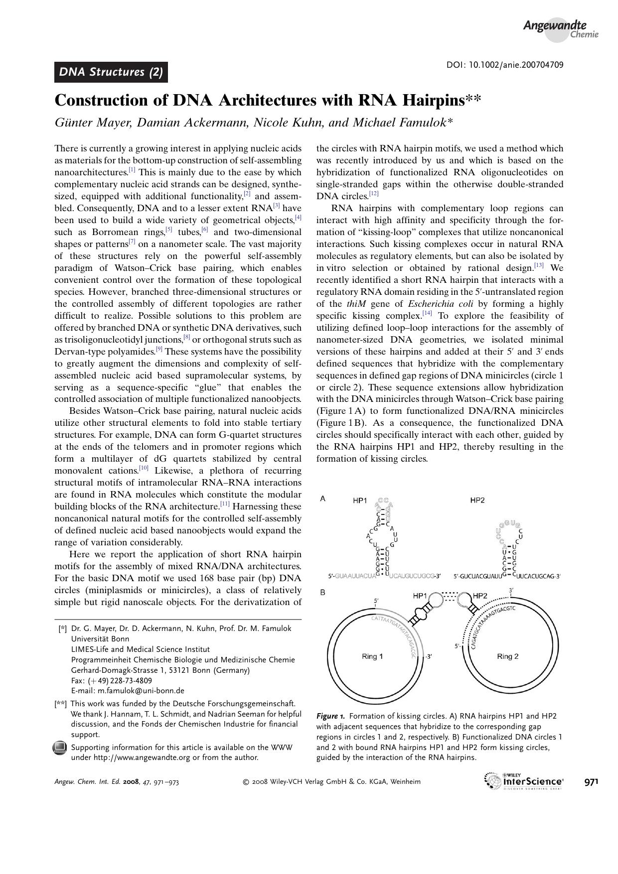 Construction of DNA Architectures with RNA Hairpins by Unknown