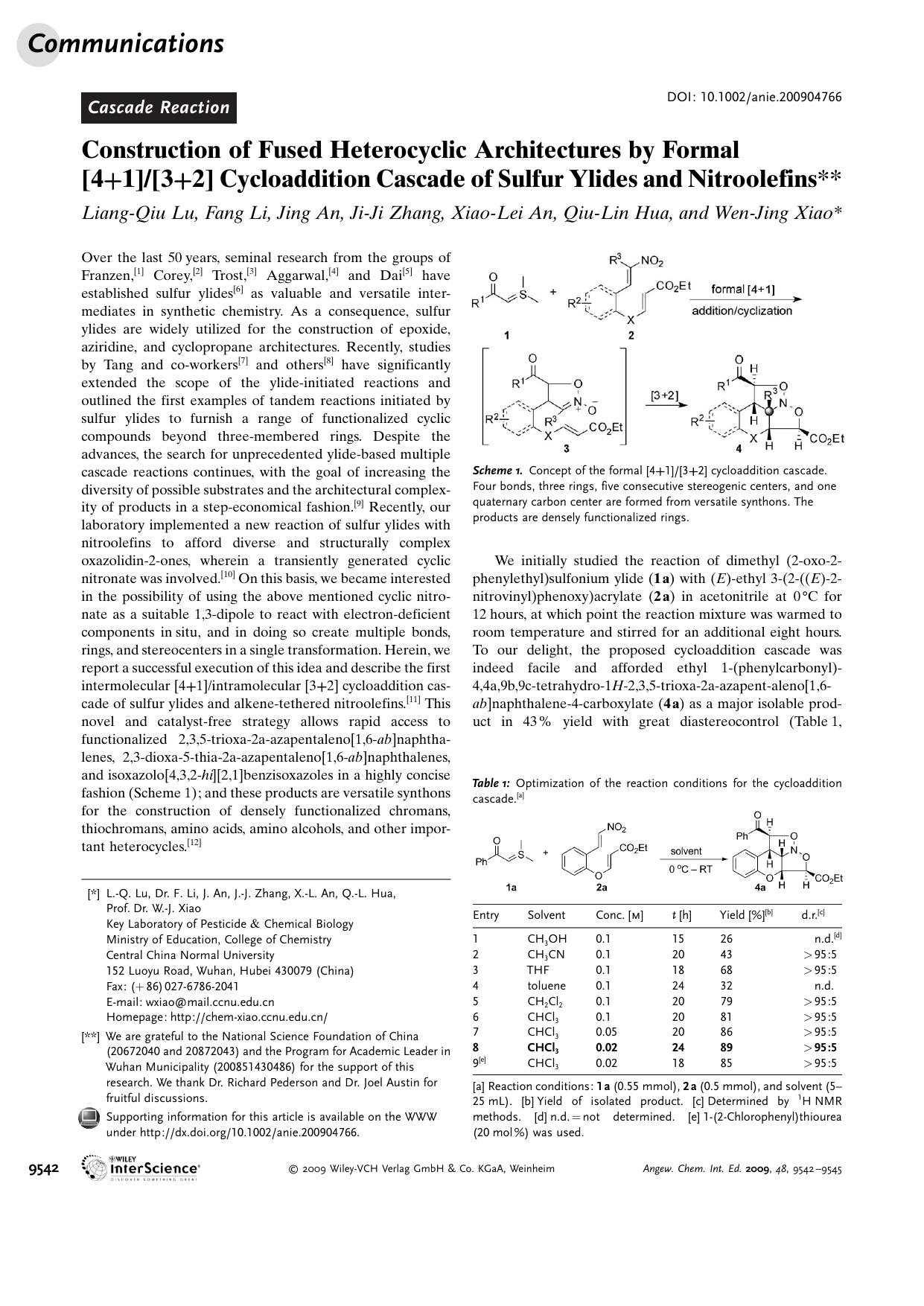 Construction of Fused Heterocyclic Architectures by Formal [4+1][3+2] Cycloaddition Cascade of Sulfur Ylides and Nitroolefins by Unknown