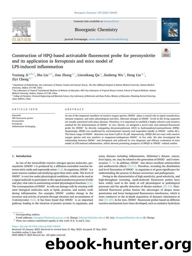 Construction of HPQ-based activatable fluorescent probe for peroxynitrite and its application in ferroptosis and mice model of LPS-induced inflammation by Yuxiang Ji & Sha Liu & Jian Zhang & Linruikang Qu & Jinsheng Wu & Heng Liu & Ziyi Cheng