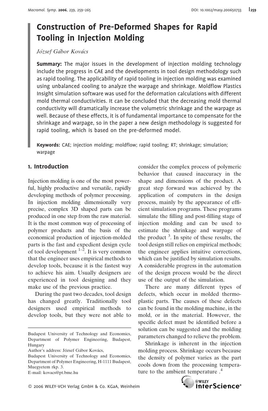 Construction of Pre-Deformed Shapes for Rapid Tooling in Injection Molding by Unknown